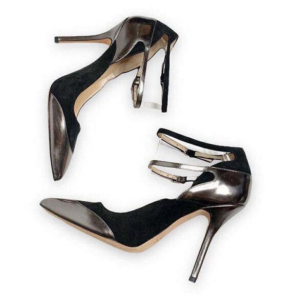 Oscar de la Renta Black Suede Metallic Leather Strap Pumps Women’s Size 37 / 6.5 - Picture 4 of 9